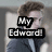 A four- shows a person in a dark jacket with text "My Edward!" in the top-left , then the text disappears in subsequent
