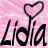 Pixelated pink background with black text "Lidia" and a heart-shaped outline above the 'i' in "Lidia".