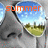 A pixelated image of a person wearing sunglasses with a landscape reflection, displaying changing orange text overlays.