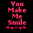 Pixelated pink text "You Make Me Smile" on black background with five pink stars below, two variations of star arrangement visible.