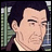 Pixelated anime-style character head with cityscape background and stylized text on black panel.