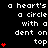 A black background displays white text reading "a heart's a circle with a dent on top" alongside red heart symbols in various configurations.