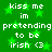 Green background with white pixelated text reading 'kiss me im pretending to be irish <3' and green star shapes scattered throughout.