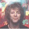 Four- shows a person with light brown hair in black clothing against a red background with repeated 'MTV' text, displaying different facial expressions