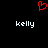Red pixelated heart symbol above two white 'kelly' text labels on black background.