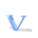Blue 3D letter V with varying angles and shadows , some showing rotation or perspective shifts