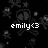 Pixelated black background with scattered gray star-like shapes and a central white text reading 'emily<3' in lowercase letters.