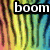 A four- displays a rainbow-striped background with text overlays; the bottom-right is solid gray
