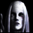 Pixelated grayscale image of a pale figure with long hair against black background, with text elements on the right.