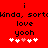Red background with black text and pixelated hearts; two identical side-by-side display 'i kinda, sorta love yooh' followed by five white hearts with one pink heart in the center