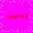 A bright pink background with white pixelated dots forming a border and scattered pattern, featuring four identical red text elements reading "sean<3" arranged in a