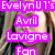 Pixelated image of a person with long blonde hair, overlaid with purple text reading 'EvelynUT's Avril Lavigne Fan' in white lettering.
