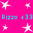 A bright pink background features white star shapes and cyan text reading "Rizzo +33" in a pixelated style, with multiple star variations arranged in a pattern