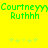 Green pixelated text 'Courtney' and 'Ruthhh' on bright yellow background with five light green asterisks below.