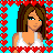 Pixel art buddy icon featuring a woman in white top and red skirt with heart border, text "i love my LIEF III" on blue background.