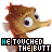 Animated icon of a cartoon fish with brown spiky hair and large purple eyes, displaying sequential text animation below it.