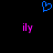 Blue pixelated heart shape above two pink 'ily' text elements on black background.