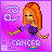 A 4-frame animated contact sheet of a pixel art Cancer zodiac icon featuring a female character with orange hair, purple top, and black-and-white checkered pattern on the chest against a pink background with a Cancer symbol.