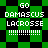Green and black pixelated background with repeated 'GO DAMASCUS LACROSSE' text and exclamation marks in white.
