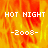 A pixelated image with fiery orange and yellow background displaying 'HOT NIGHT' text above '-2008-' in white block letters, split into four quadrants with one gray