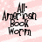 Four identical pixelated text-based icons arranged in a on a pink and white striped background, each displaying 'All-American Book Worm' in black lettering