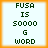 Four identical pixelated display text in green on white with orange borders, each reading FUSA IS 50000 G WORD