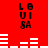 Red background with black text 'LOUISA' repeated four times and white horizontal bars in two , animated to shift positions