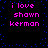 Black background with blue pixel dots forming a border, pink text reading "i love shawn kerman" in four identical quadrants.