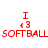 Red pixelated text 'I <3 SOFTBALL' on white background with pink rectangular overlays in four positions.