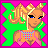 A 4-frame pixel art contact sheet showing a cartoon character with blonde hair, blue eyes, and pink clothing across four panels: full body, torso/weapon, wings, and text "josh" on green background.