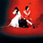 A 48x48 pixel animated buddy icon featuring two stick-figure musicians on a red stage with green text reading "Original Icons .com" on the right side, displayed as a contact sheet of two frames.