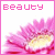 nine shows a pink flower with yellow center, each displaying the word 'beauty' in pixelated text above it