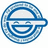 A circular blue and white pixelated icon with a stylized face featuring closed eyes, a broad smile, and a horizontal line across the middle.