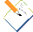 A white paper sheet with blue border and orange pen drawing black ink strokes, showing sequential animation of writing actions on gray background.