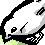 Pixelated cartoon character with white face, black outline, and green base; four identical arranged in a on gray background