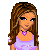 Pixel art contact sheet showing a female character in purple outfit across multiple frames with text overlay "Cute in Purple" on fabric background.