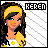 Pixel art portrait of a person with long dark hair and yellow headband holding flame-like object, text 'HEREN' in block letters on right.