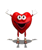 Red heart-shaped character with white eyes, brown shoes, and white gloves in multiple poses.