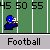 Pixelated football-themed buddy icon showing a blue-helmeted player on a green field with yard lines, transitioning through multiple poses including standing, running, and tackling.