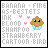 Pixel art cupcake icon with brown top and blue base, surrounded by text list including 'BANANA', 'FIRE', 'AS-BESTETS', 'INK', 'BLOOD', 'SHAMPOO', 'STRAWBERRY', 'CARTOON·BIRD' on white background.