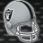 Silver football helmet with black stripe and shield logo, arranged in pattern on dark background