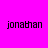 A static image with a bright pink background and cyan rectangular shapes, displaying the name "jonathan" in black pixelated text across six positions.