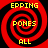 Four identical red and black spiral patterns with yellow text reading EPPING, PONES, ALL arranged in a
