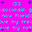 Static pixel art with cyan text and purple stars on a bright pink background, repeating phrases in a