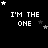 Black background with white pixelated text 'I'M THE ONE' repeated across three , surrounded by scattered stars in varying shades of gray and white