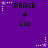 Purple background with repeated 'PEACE 4 Liz' text and star icons in white and purple, showing animation changes in star colors and positions.