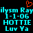 Pixelated cyan text on black background with orange heart symbol above, showing repeated phrases and dates in a