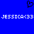 Blue background with black pixelated heart symbol above white text reading JESSICA<33 repeated twice.