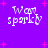 Purple background with pink starbursts and white pixelated text reading "Wan sparkly" in four repeated positions.