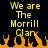 Yellow pixelated text reads "We are The Morrill Clan" over orange flames on a black background.